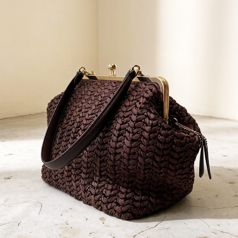 Women'S Raffia Bags - Hand-Woven Kisslock Frame Shoulder Raffia Beach