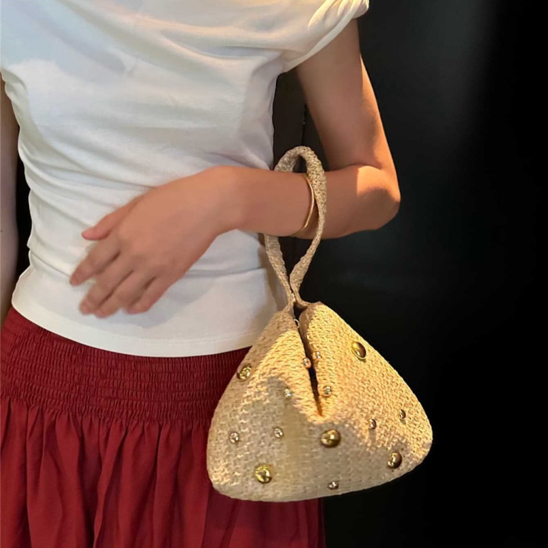 Women'S Raffia Bags - Triangular Woven Straw Clutch Bag Magnetic