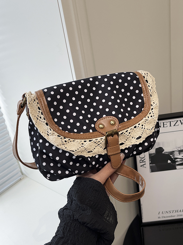 Women'S Young Bags - Retro Polka Dot Lace Trim Canvas
